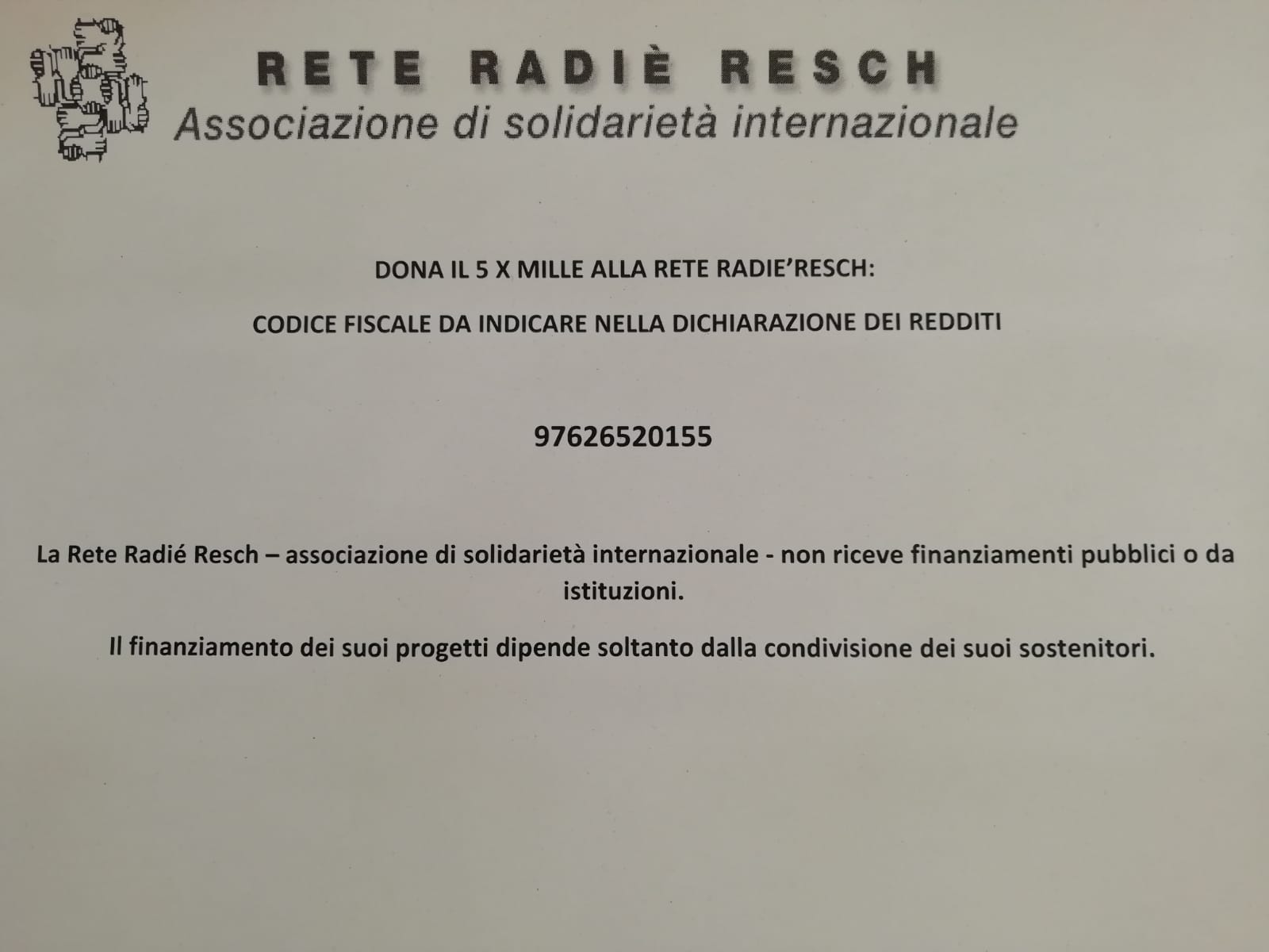 Donazione 5 X mille Rete Radié Resch