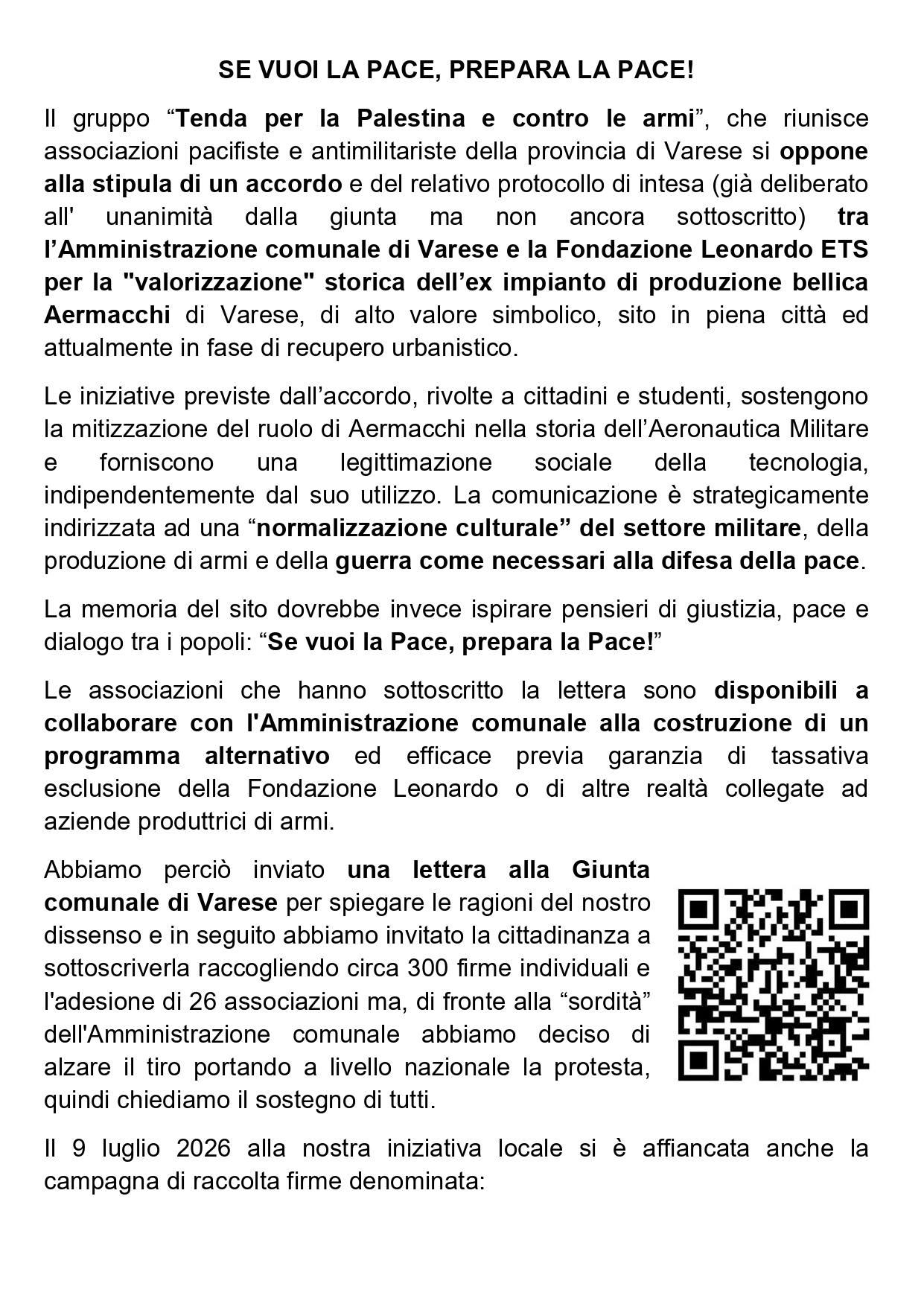 Costruire la Pace: iniziativa a Varese